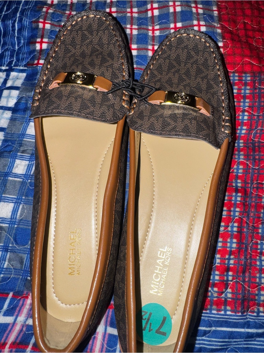 Michael Kors Brown Logo Moccasin Loafers with Gold Accent